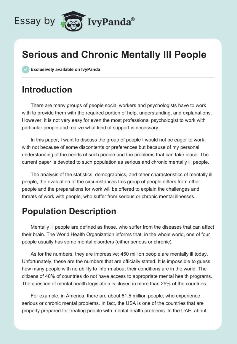 Serious and Chronic Mentally Ill People. Page 1