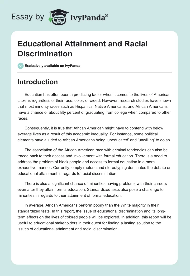 Educational Attainment and Racial Discrimination. Page 1
