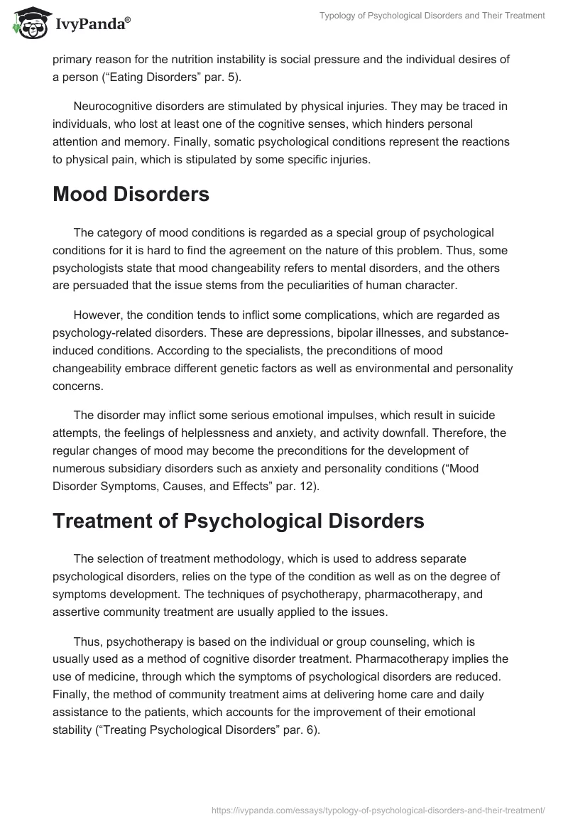 Typology of Psychological Disorders and Their Treatment. Page 2