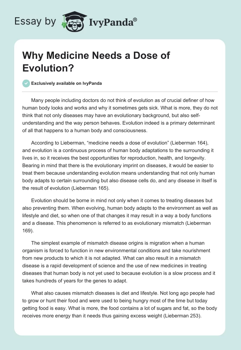 Why Medicine Needs a Dose of Evolution?. Page 1