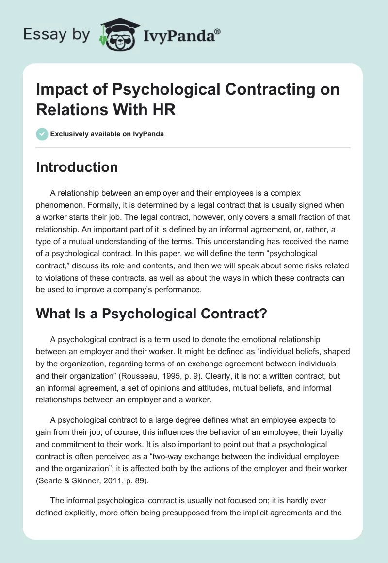 Impact of Psychological Contracting on Relations With HR. Page 1