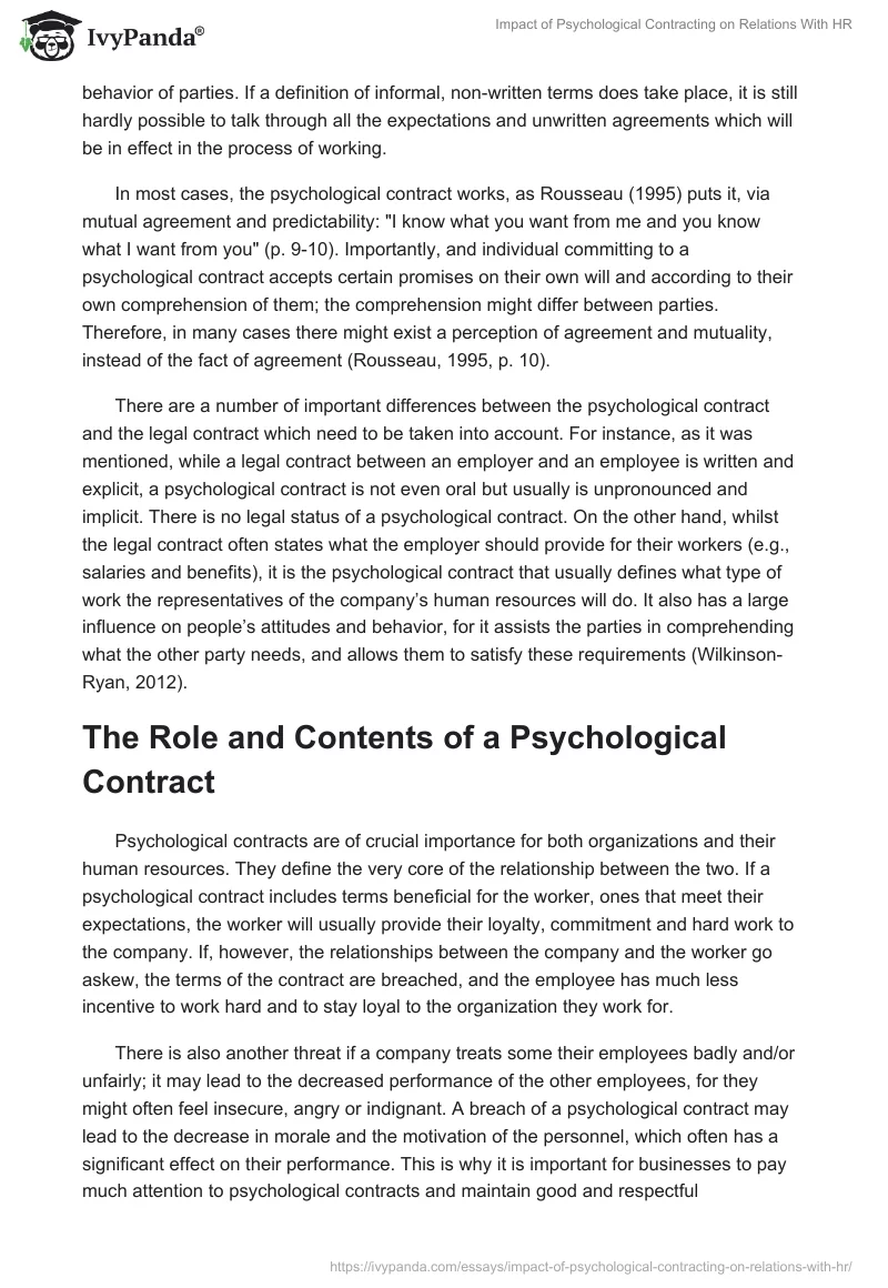 Impact of Psychological Contracting on Relations With HR. Page 2