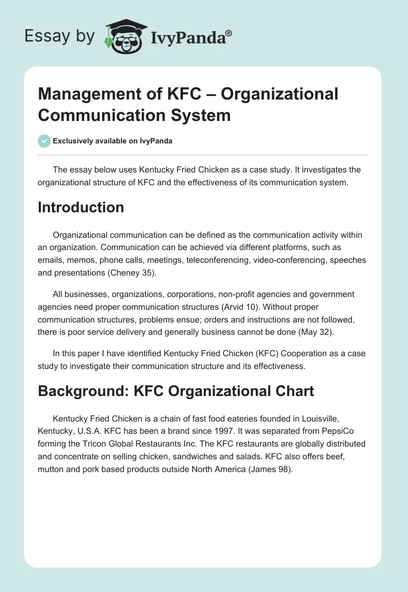 Management of KFC – Organizational Communication System. Page 1