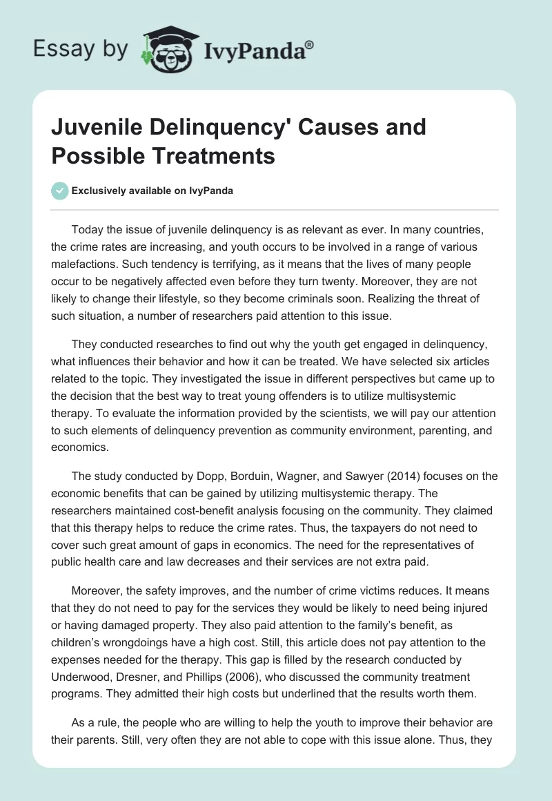Juvenile Delinquency' Causes and Possible Treatments. Page 1