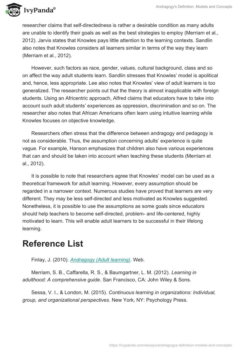 Andragogy's Definition, Models and Concepts. Page 2