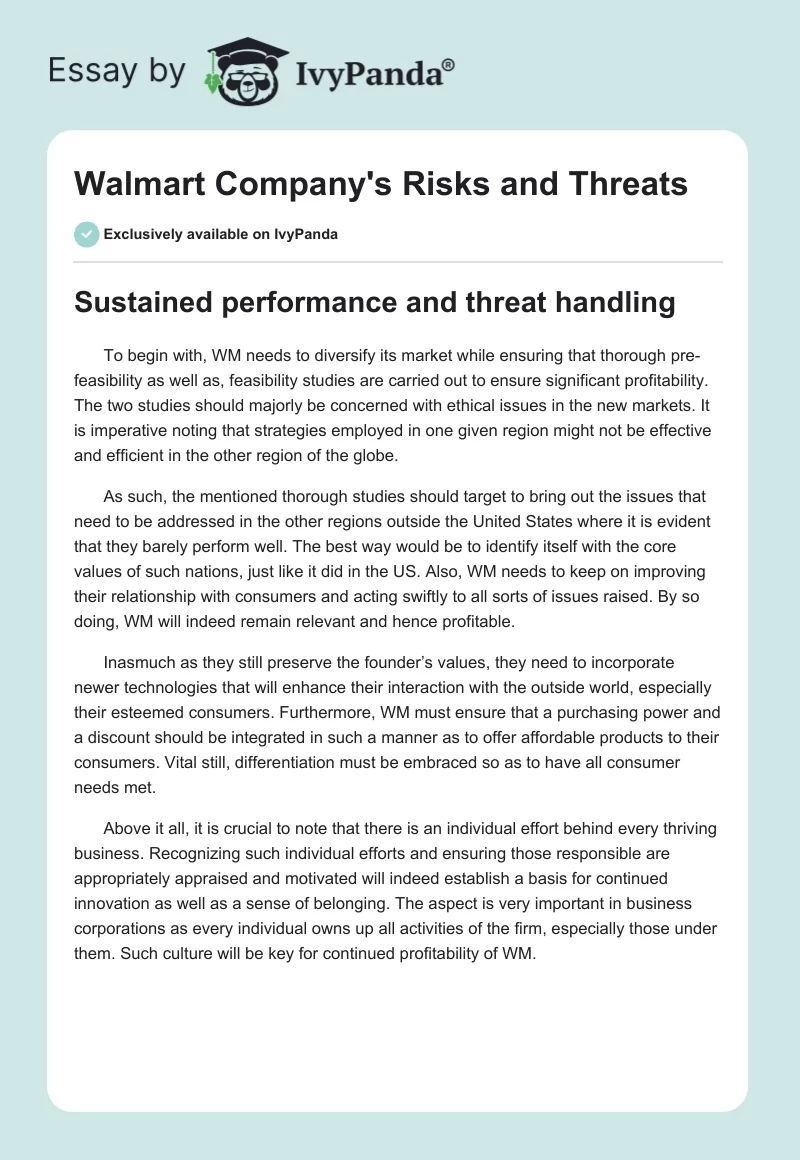 Walmart Company's Risks and Threats. Page 1
