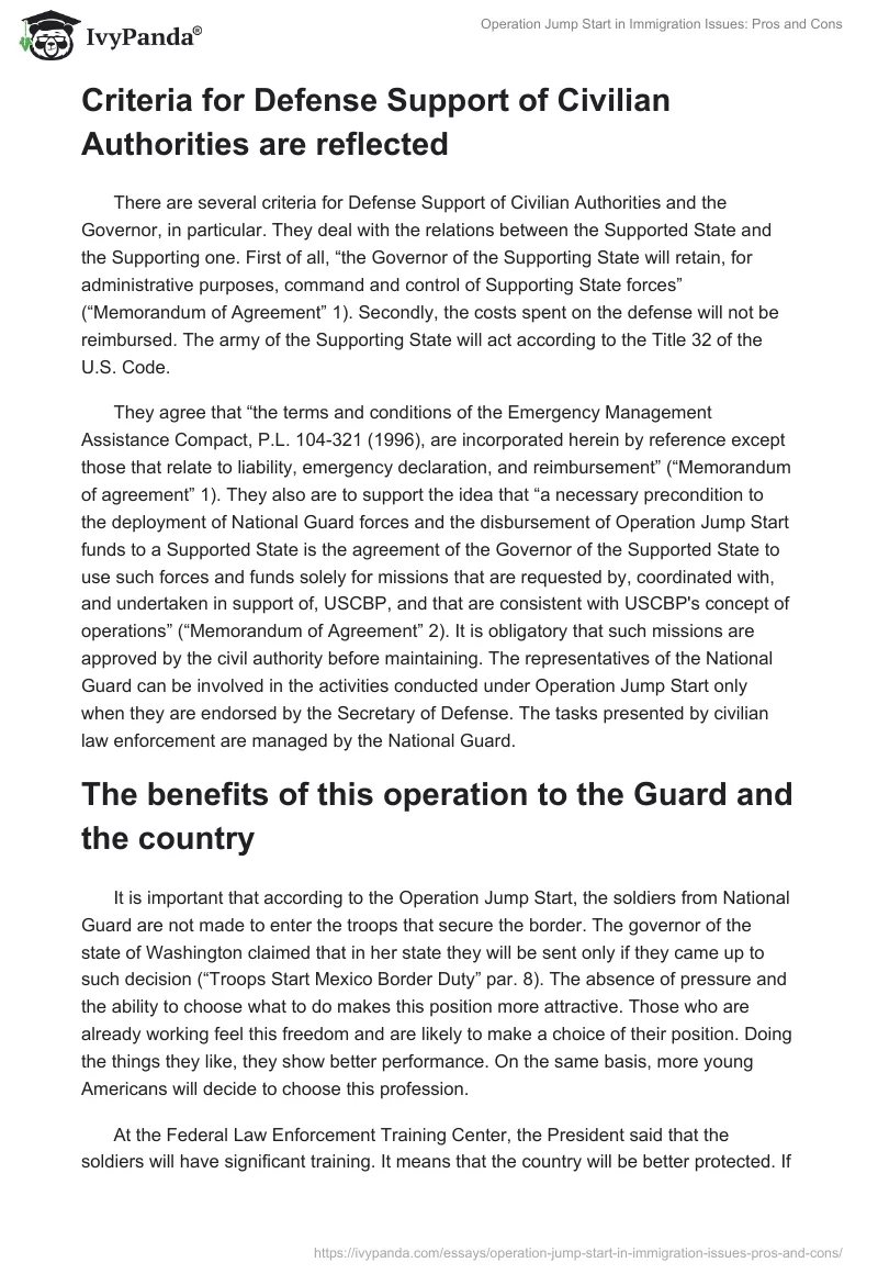 Operation Jump Start in Immigration Issues: Pros and Cons. Page 2