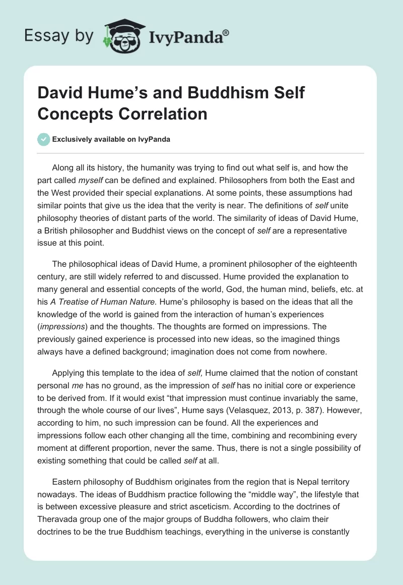 David Hume’s and Buddhism Self Concepts Correlation. Page 1