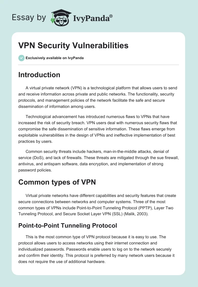 VPN Security Vulnerabilities. Page 1