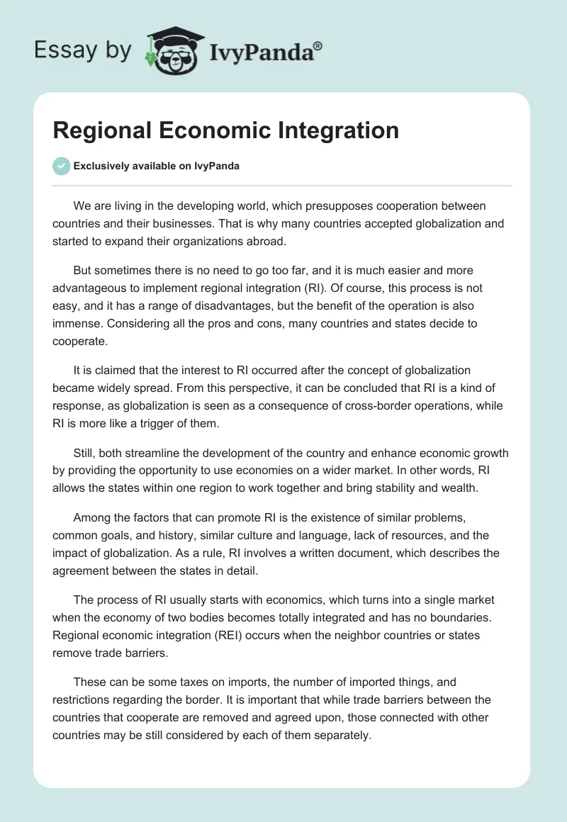 Regional Economic Integration. Page 1