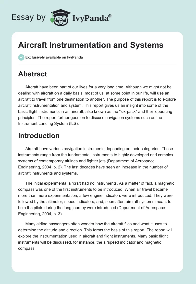 Aircraft Instrumentation and Systems. Page 1