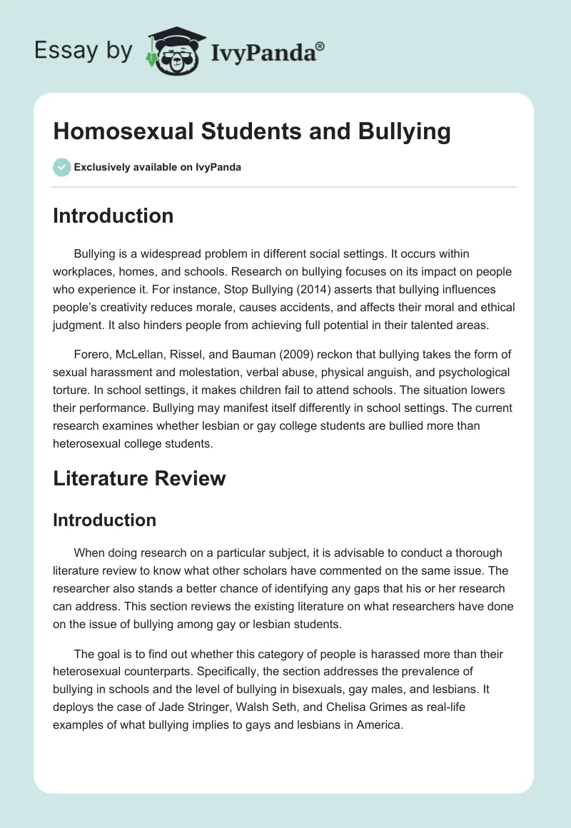 Homosexual Students and Bullying. Page 1