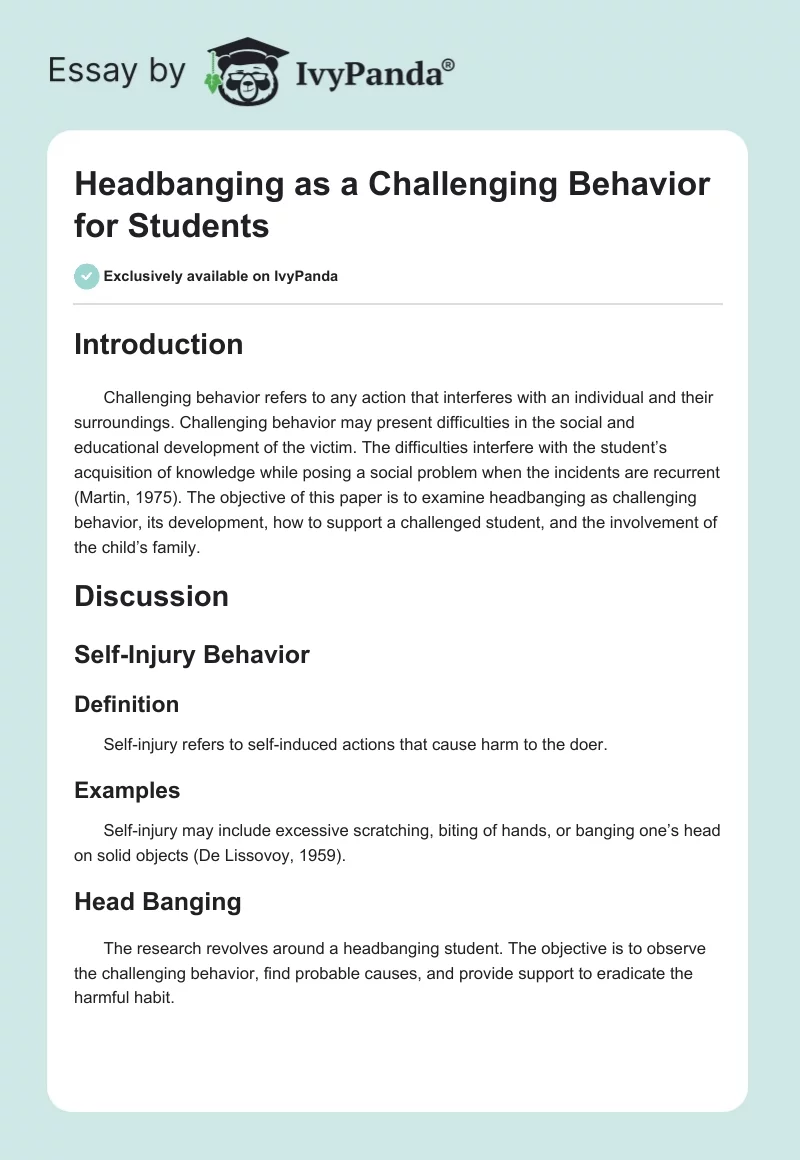 Headbanging as a Challenging Behavior for Students. Page 1