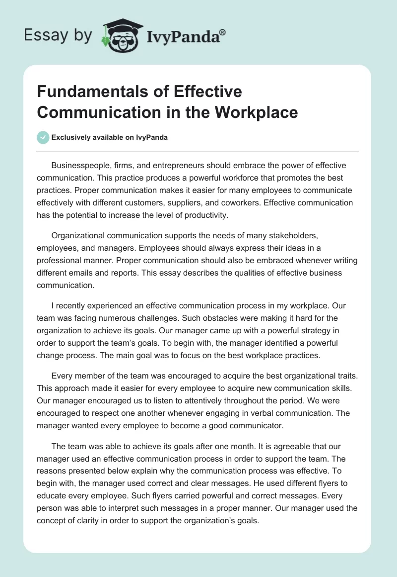 Fundamentals of Effective Communication in the Workplace. Page 1
