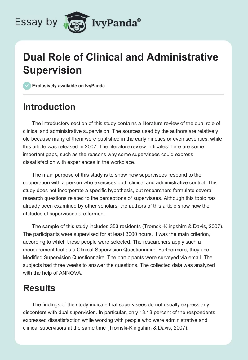 Dual Role of Clinical and Administrative Supervision. Page 1