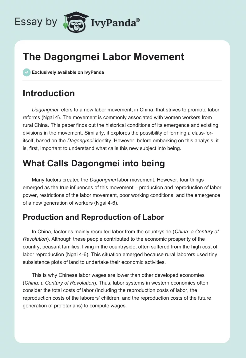 The Dagongmei Labor Movement. Page 1