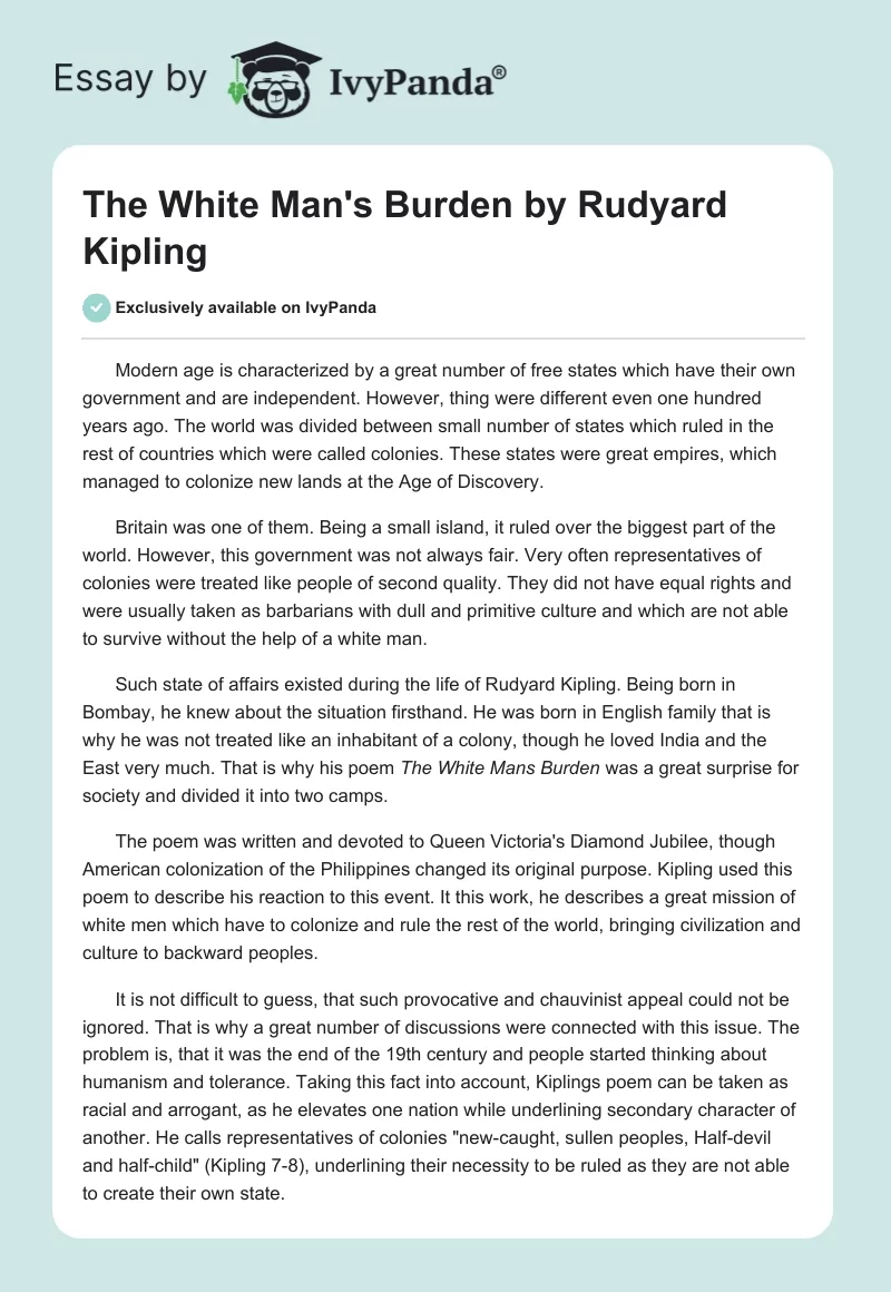 "The White Man's Burden" by Rudyard Kipling. Page 1