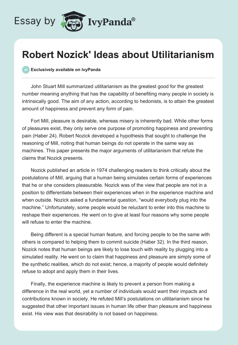 Robert Nozick' Ideas about Utilitarianism. Page 1