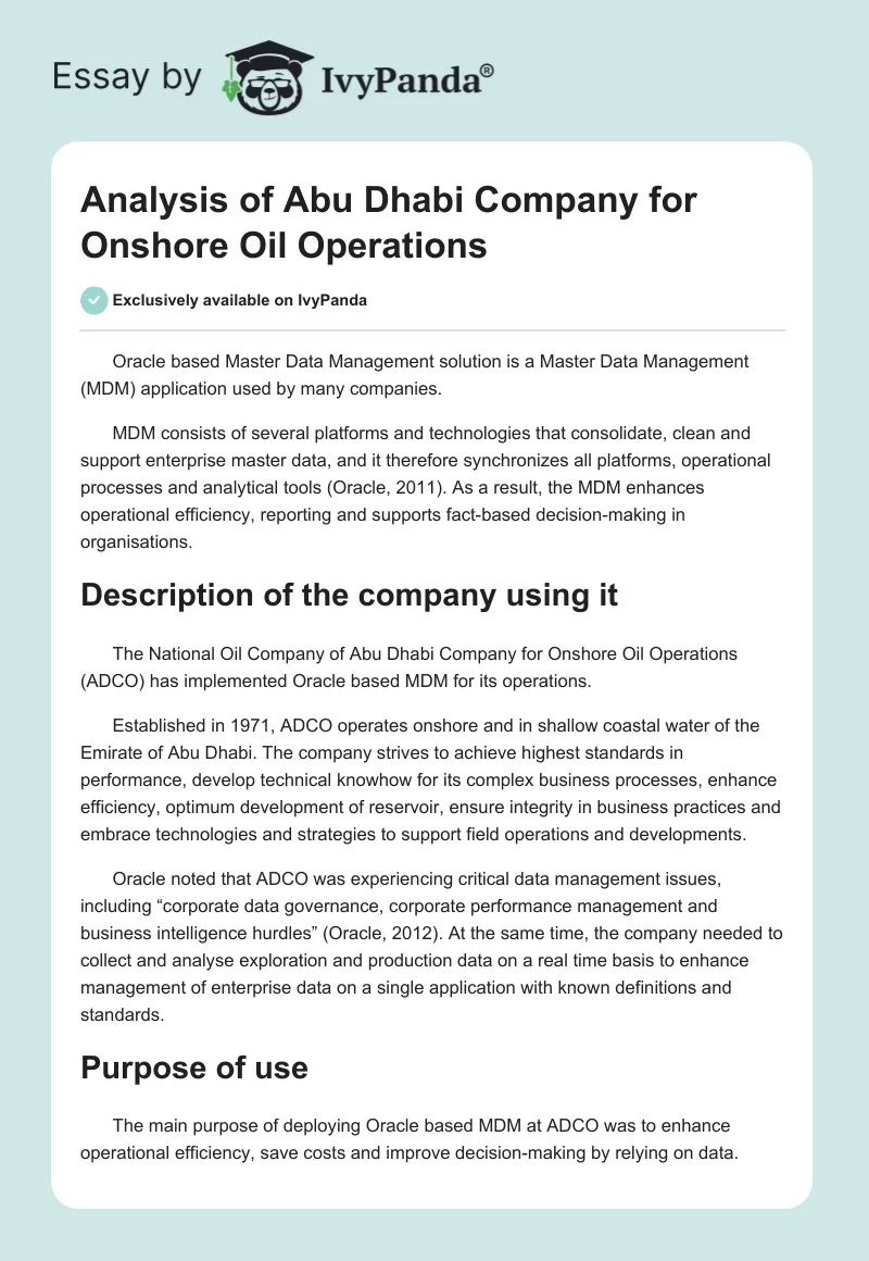 Analysis of Abu Dhabi Company for Onshore Oil Operations. Page 1