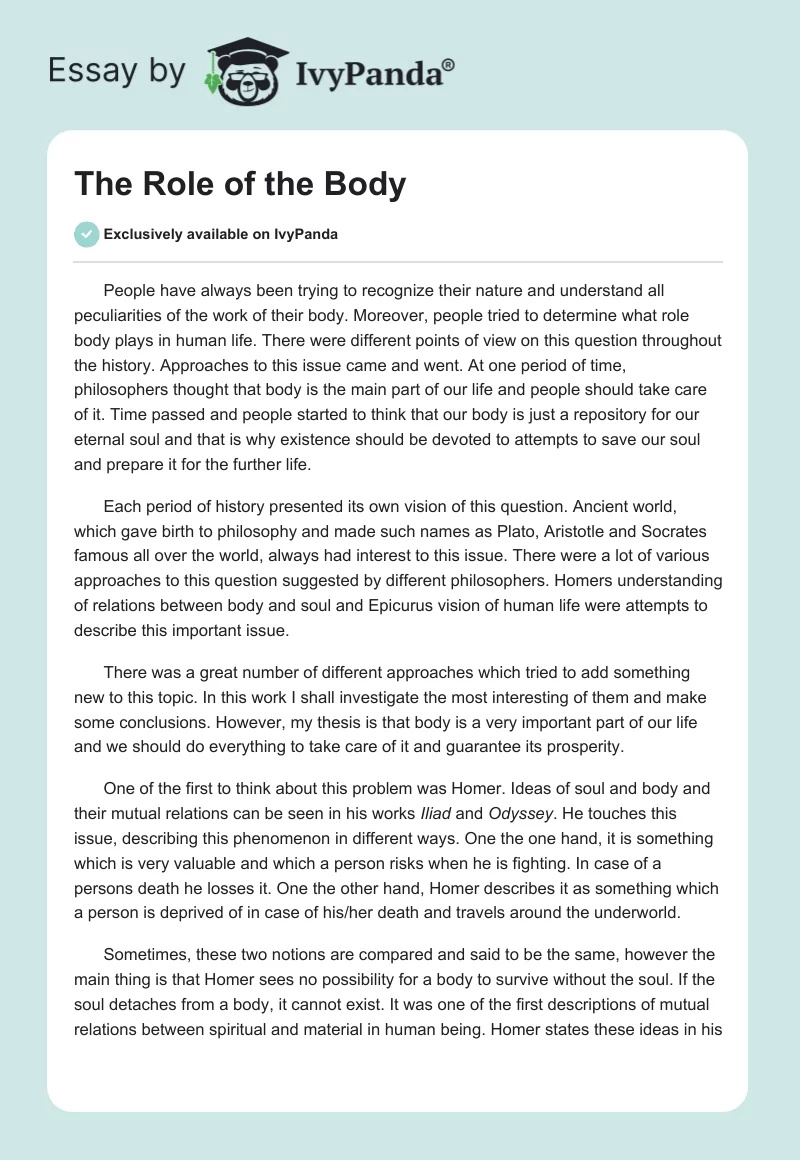 The Role of the Body. Page 1