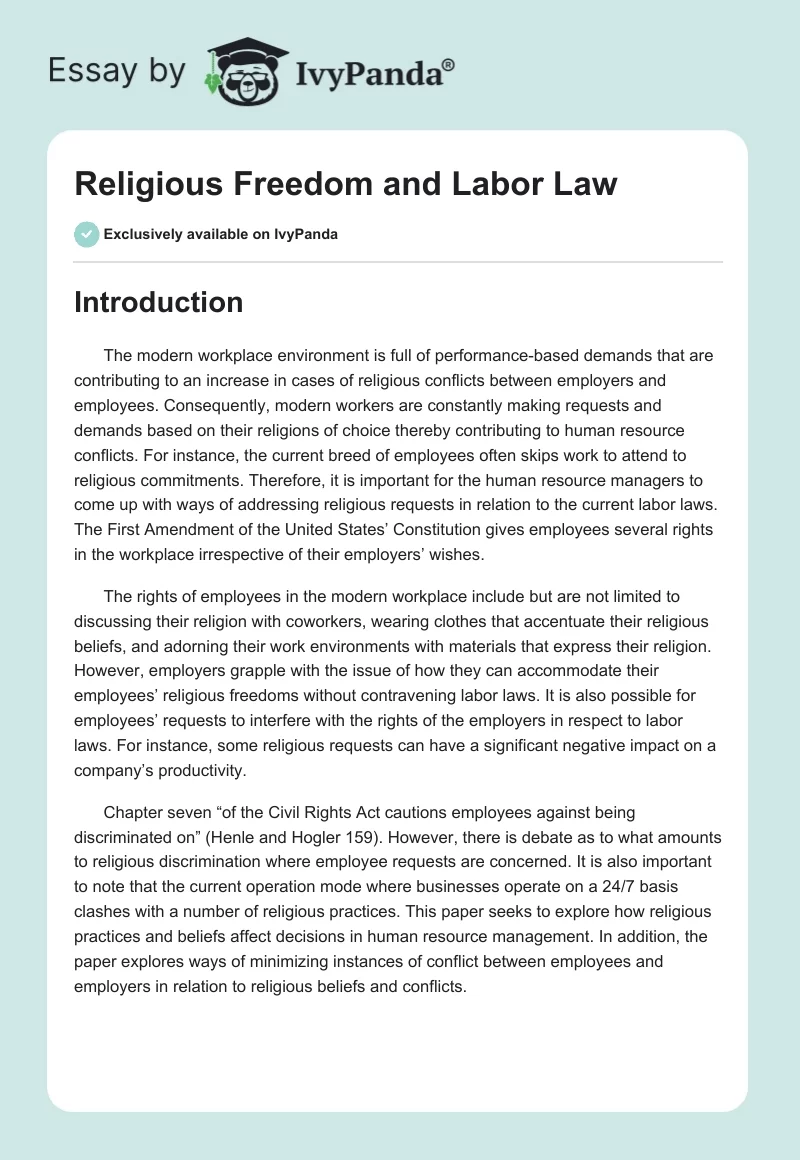 Religious Freedom and Labor Law. Page 1