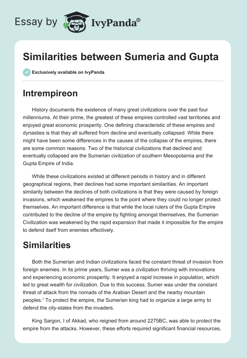 Similarities between Sumeria and Gupta. Page 1