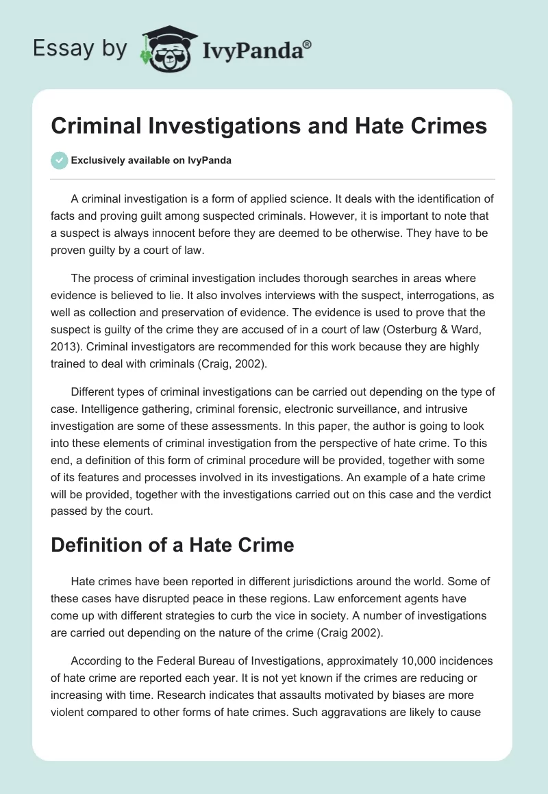 Criminal Investigations and Hate Crimes. Page 1