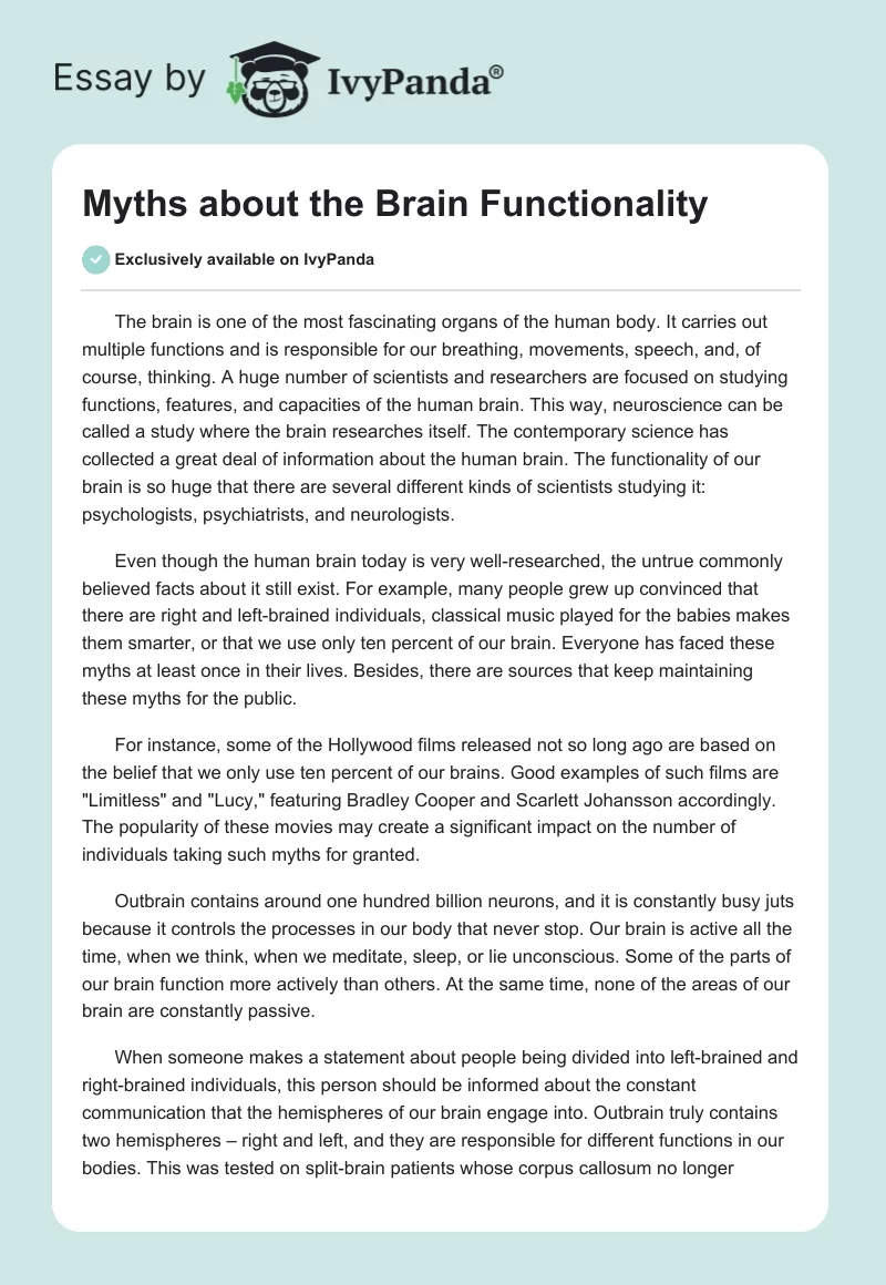 Myths About the Brain Functionality. Page 1