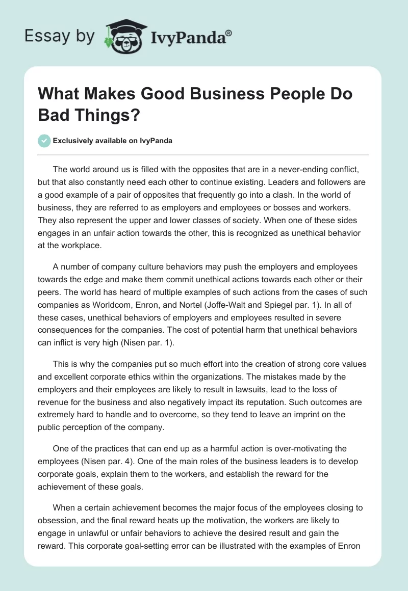 What Makes Good Business People Do Bad Things?. Page 1