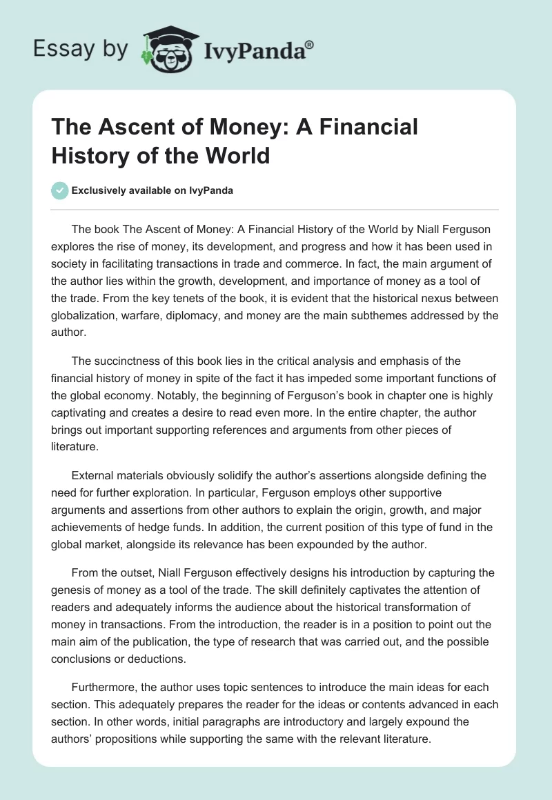 The Ascent of Money: A Financial History of the World. Page 1