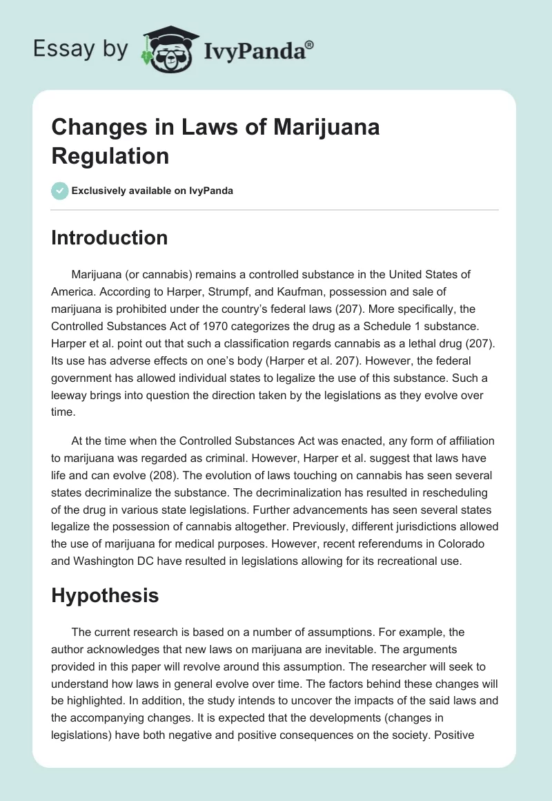 Changes in Laws of Marijuana Regulation. Page 1