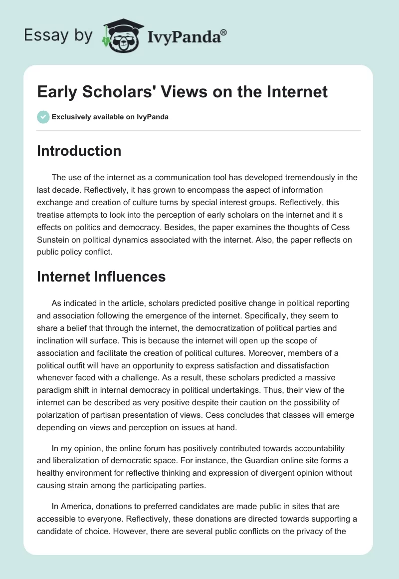 Early Scholars' Views on the Internet. Page 1