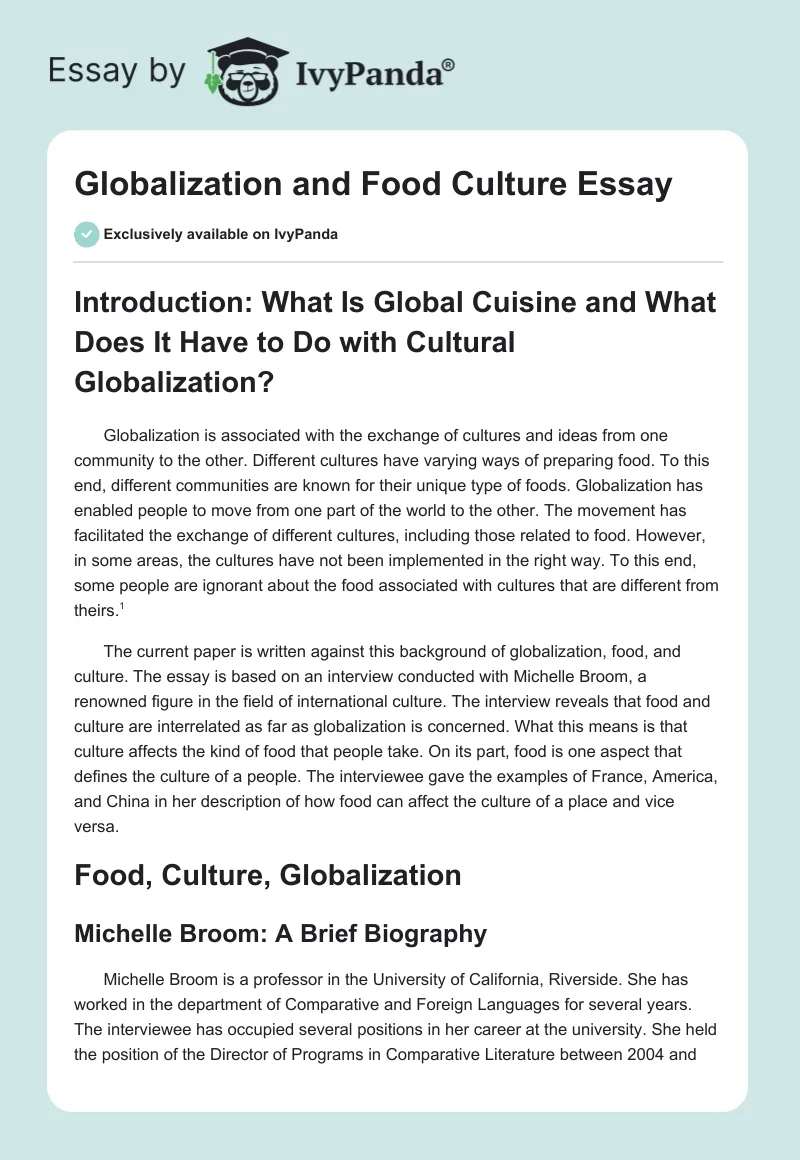 Globalization and Food Culture Essay. Page 1