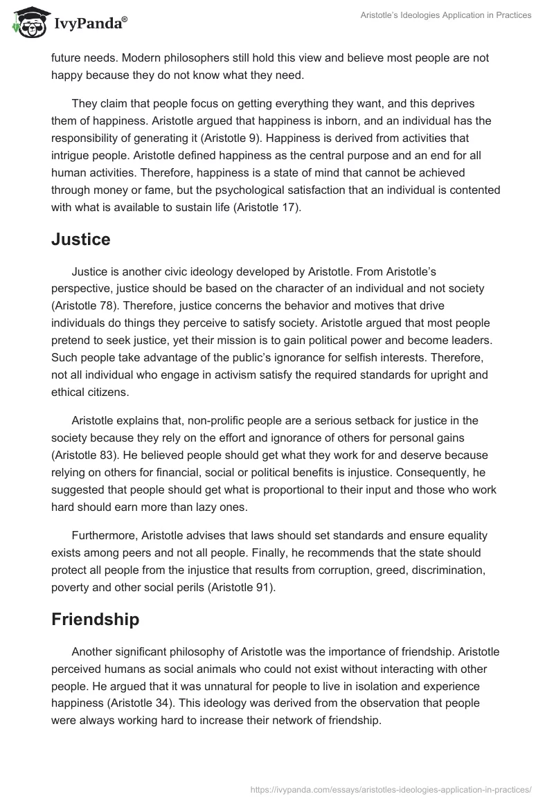 Aristotle’s Ideologies Application in Practices. Page 2