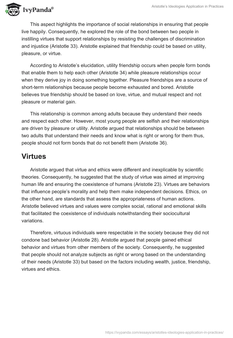 Aristotle’s Ideologies Application in Practices. Page 3