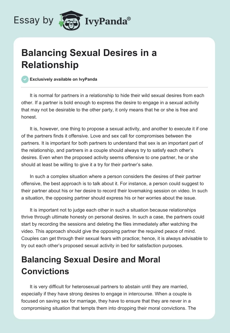 Balancing Sexual Desires in a Relationship. Page 1