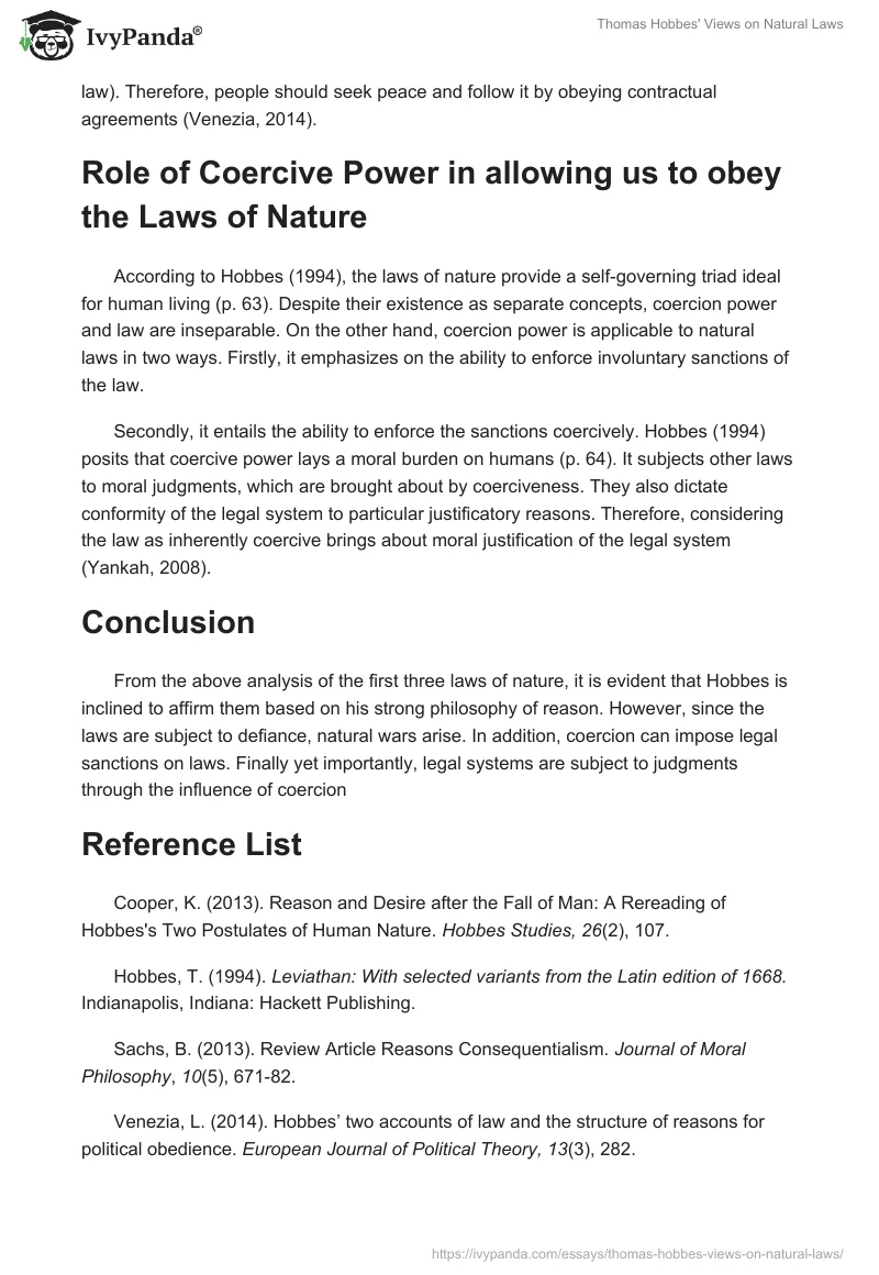 Thomas Hobbes' Views on Natural Laws. Page 3