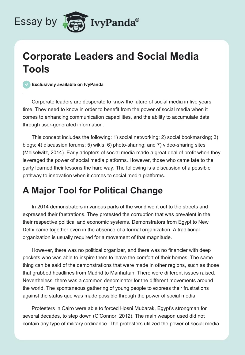 Corporate Leaders and Social Media Tools. Page 1