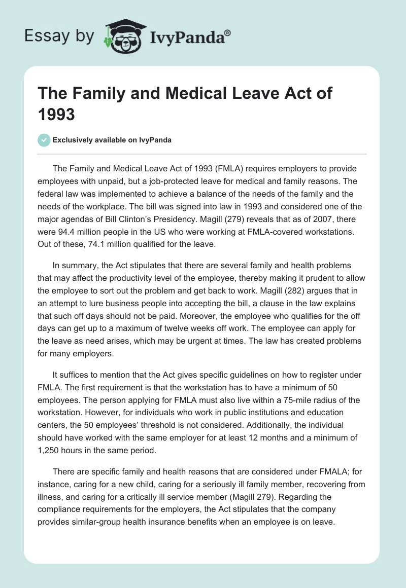 The Family and Medical Leave Act of 1993. Page 1