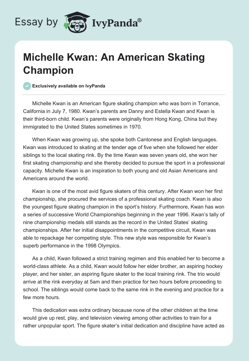 Michelle Kwan: An American Skating Champion. Page 1