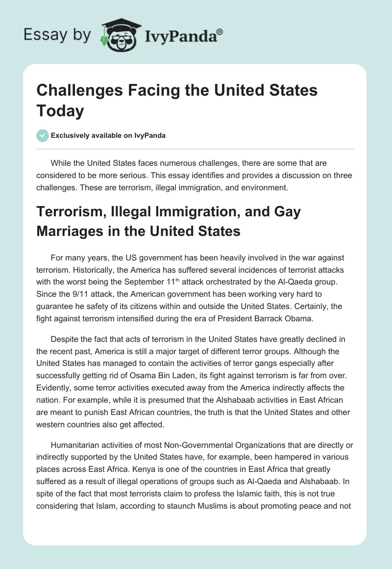 Challenges Facing the United States Today. Page 1