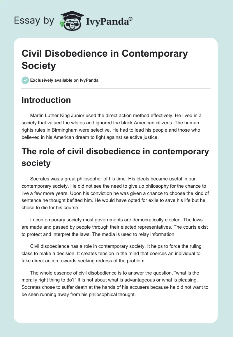 Civil Disobedience in Contemporary Society. Page 1