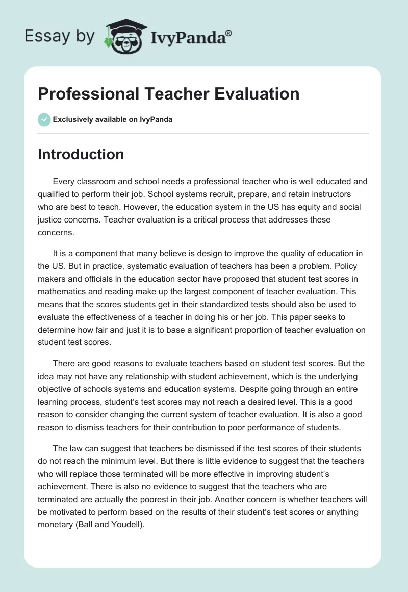 Professional Teacher Evaluation. Page 1