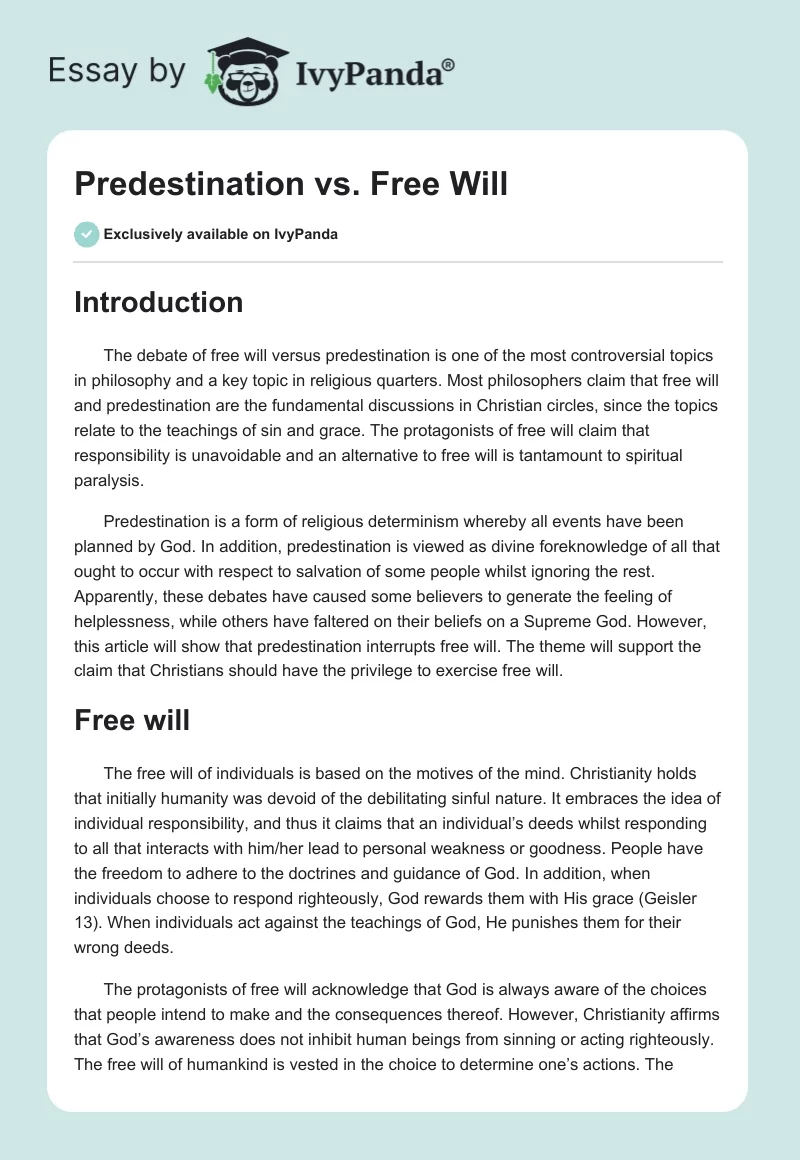free will vs predestination essay