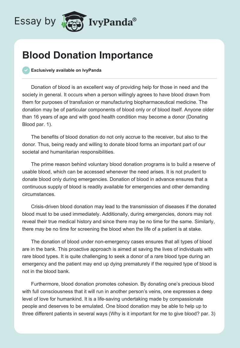 Blood Donation Importance. Page 1