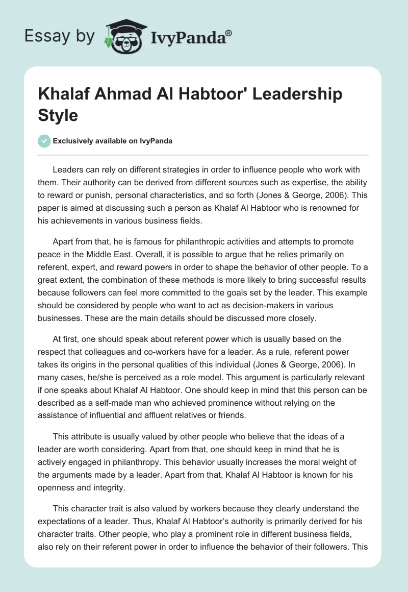 Khalaf Ahmad Al Habtoor' Leadership Style. Page 1