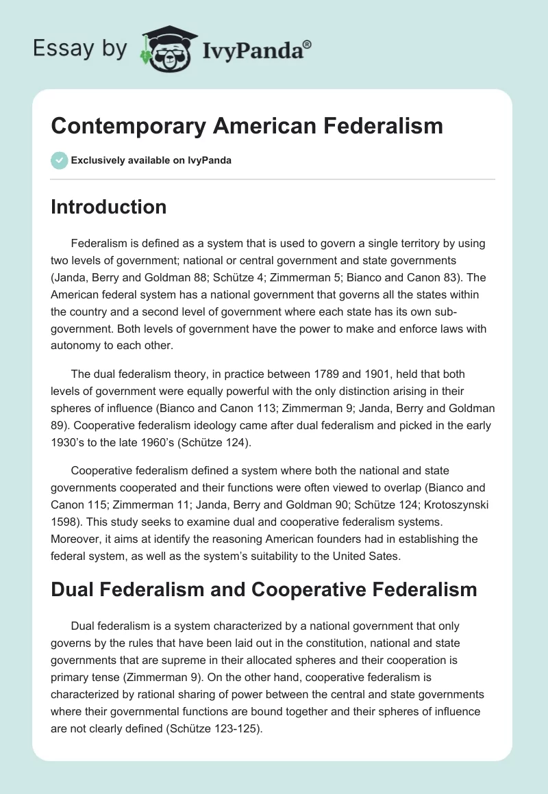 federalism essay introduction