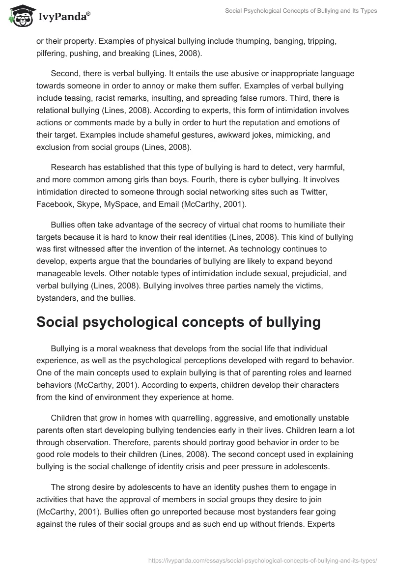 Social Psychological Concepts of Bullying and Its Types. Page 2