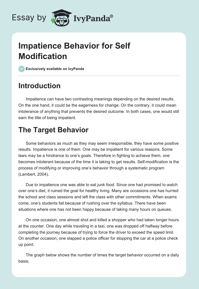 Impatience Behavior for Self Modification. Page 1