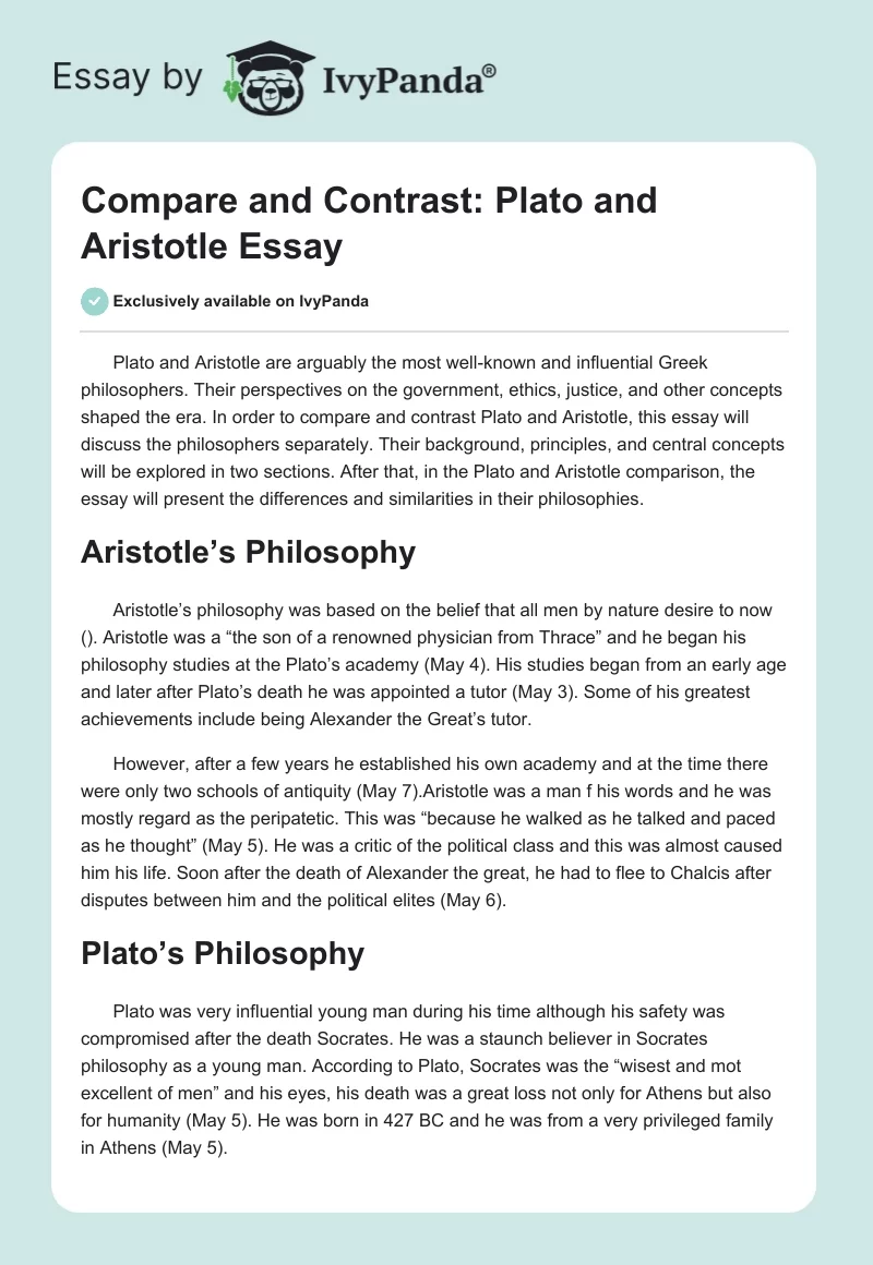 Compare and Contrast: Plato and Aristotle Essay. Page 1